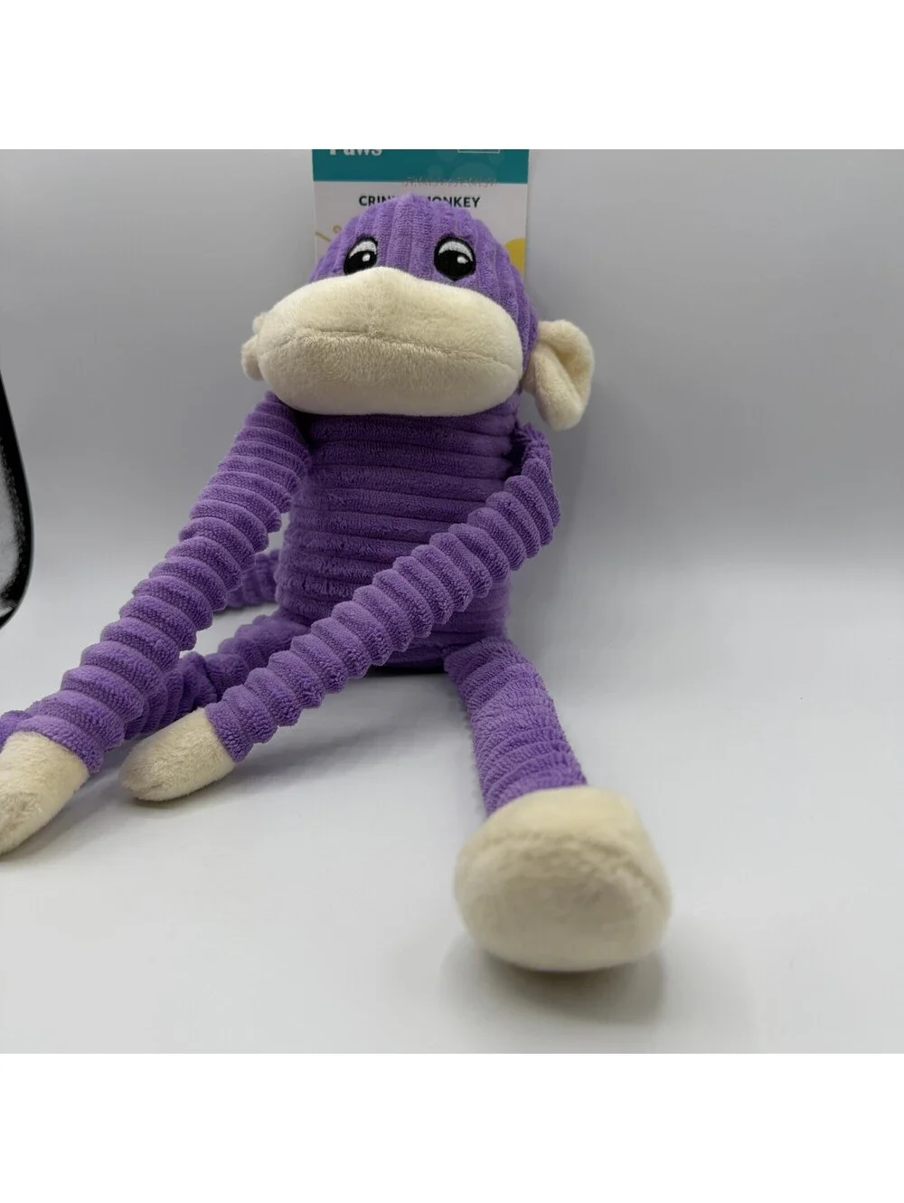 ZippyPaws Spencer the Crinkle Monkey Large Dog Plush Toy Purple Corduroy Squeaky